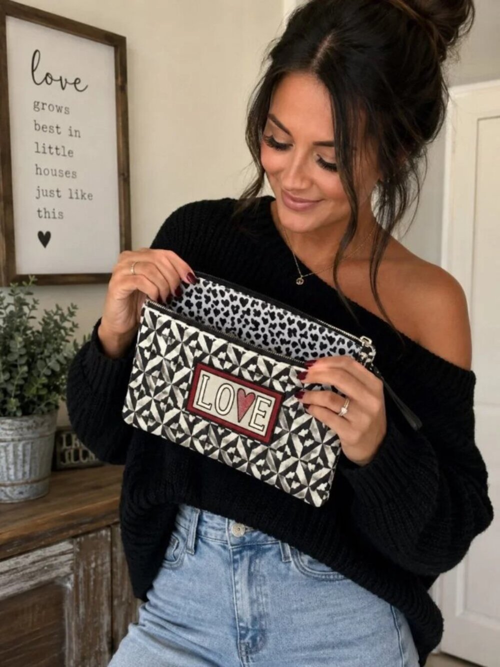 🖤🤍 Brighton Canvas LOVE Pouch/Wristlet Clutch–B&W Geometric Print – NWOT’s #2